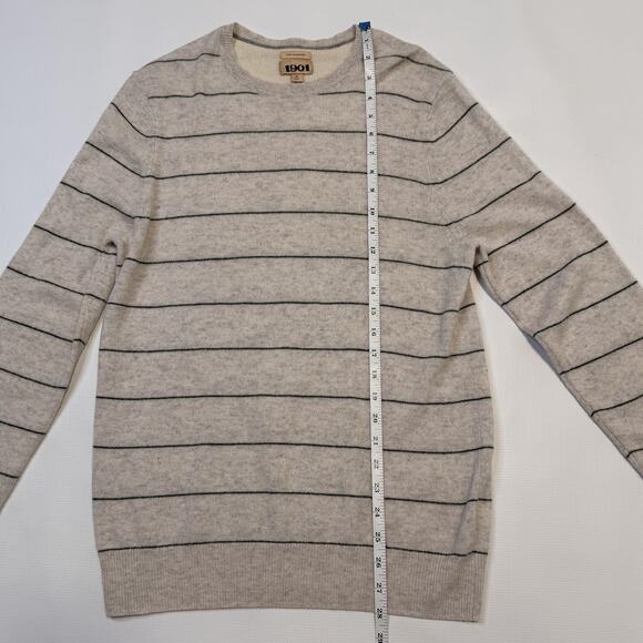 1901 Sweater Mens Medium Oatmeal Green Stripe 100% Cashmere Crewneck Pullover - Picture 8 of 13
